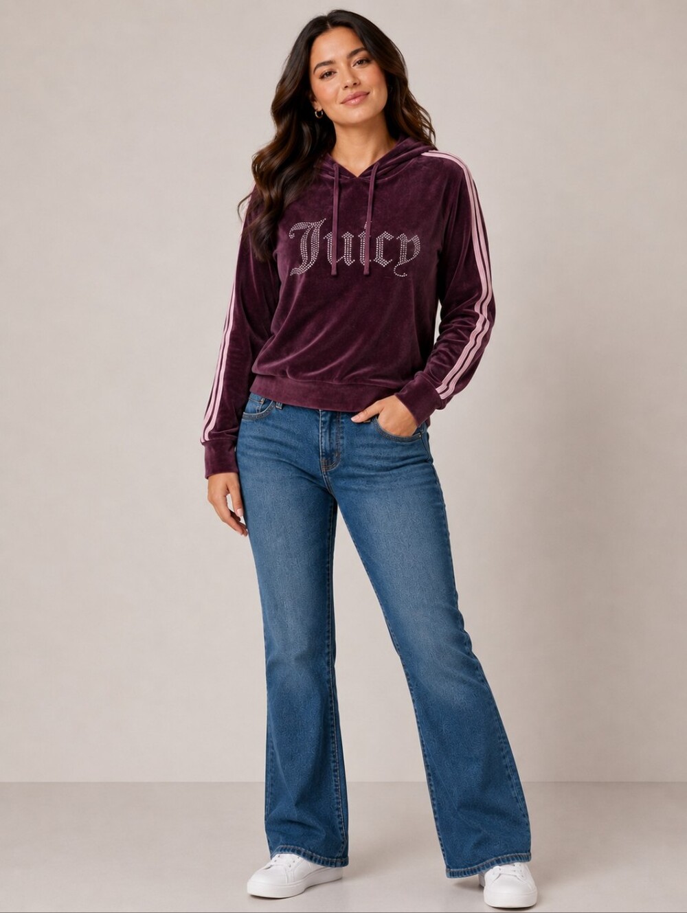 Juicy Couture Burgundy Velour Hoodie Medium Rhinestone Logo Y2K Sweatshirt